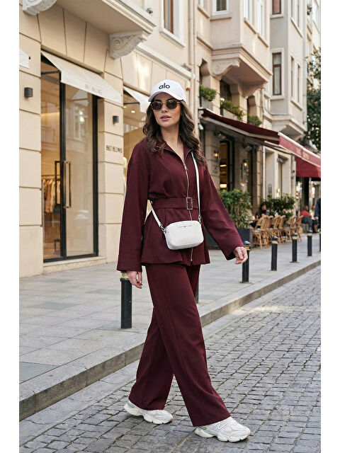 Lela Regular Fit Kemer Detaylı Fermuarlı Geniş Paçalı Kadın Takım 6928879