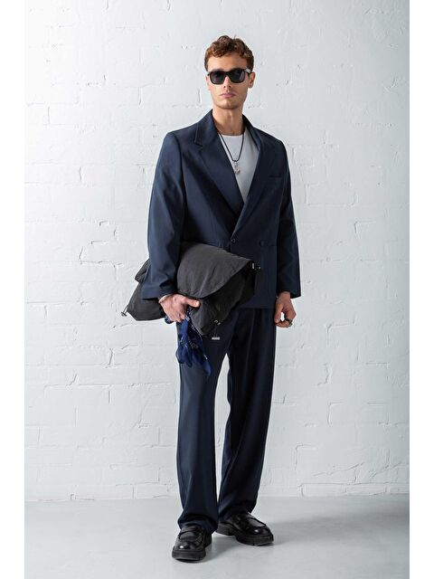 Abluka Online Erkek Kruvaze Düğmeli Oversize Takım Elbise Lacivert - S000378117-21164