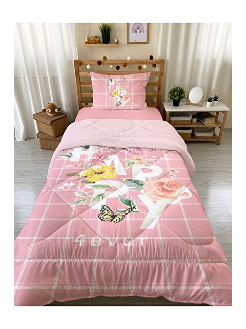 Evmila Tek Kişilik Happy Desen 160x220 Cm Welsoft Çift Taraflı Silikon Yorgan Ve Uyku Seti - S000305316-23173