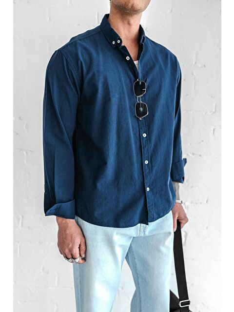 Abluka Online Erkek Relax Fit Rahat Kesim İnce %100 Pamuk Gömlek Lacivert - S000365703-21164