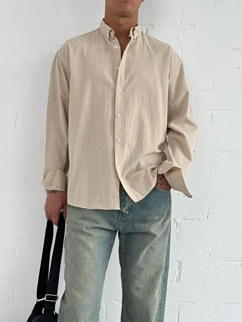 Abluka Online Erkek Relax Fit Rahat Kesim İnce %100 Pamuk Gömlek Bej - S000365703-19928