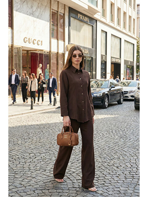 Lela Regular Fit Klasik Yaka Belden Oturan Kadın Gömlek Takım 6928872 - S000510309-19413