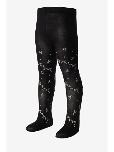 Le Mabelle Siyah Kelebek ve Çiçek Desenli Kız Çocuk Külotlu Çorap