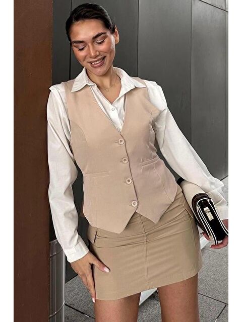 Madmext Taş Rengi Kadın Yelek Mg2332 - S000436194-34206