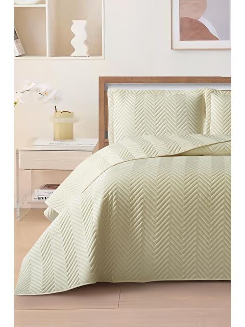 Çeyiz Diyarı Malta Çift Kişilik Lüks Kadife 240x260 cm Yatak Örtüsü Krem - S000488967-19966