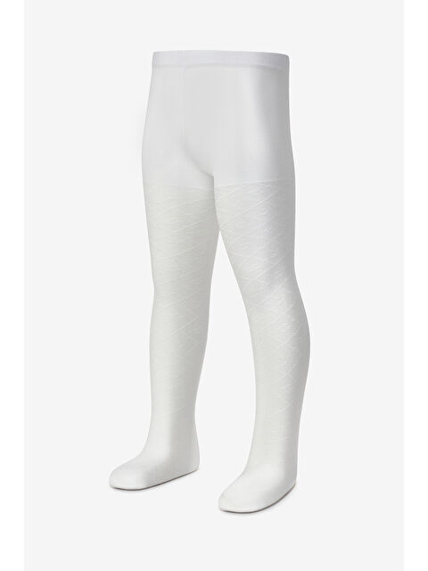 Le Mabelle Beyaz Çiçekli Ajur Desenli Kız Çocuk Külotlu Çorap