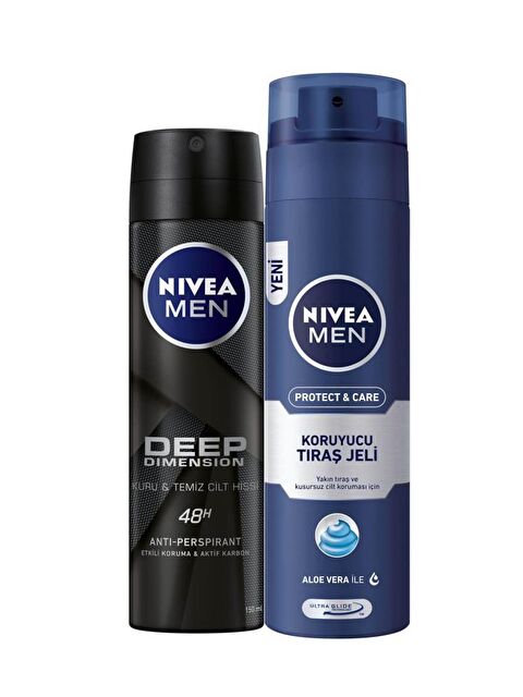 NIVEA Deep Erkek Deosprey 150 ml + Tıraş Jeli Koruyucu Ve Bakım İçin 200 ml - S000113463-26865