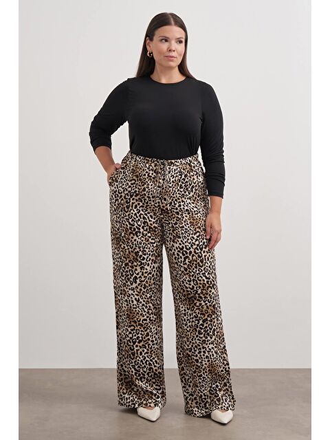 Mylinemoda Beli Lastikli Leopar Desenli Pantolon - S000332300-19413