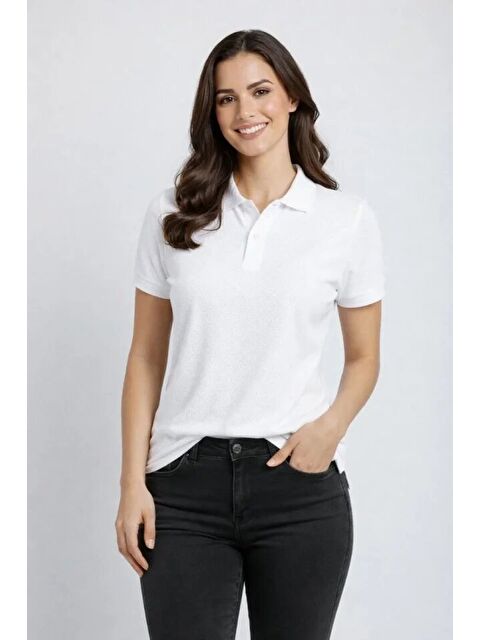 Jane's Pike Kumaş Düğmeli Yaka Regular Rahat Günlük Kısa Kol Tişört T-shirt - Beyaz