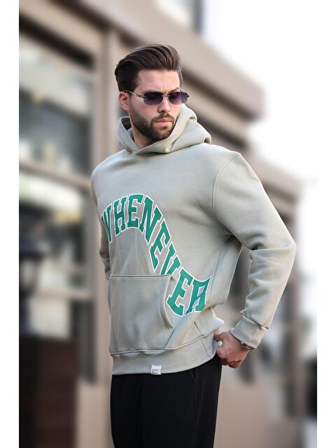 Madmext Çağla Yeşili Kapüşonlu Baskılı Cep Detaylı Erkek Sweatshirt E7065 - S000424253-14939