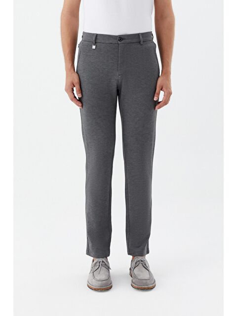 Sabri Özel Regular Fit Fermuar Detaylı Erkek Pantolon Gri Melanj - S000525726-74