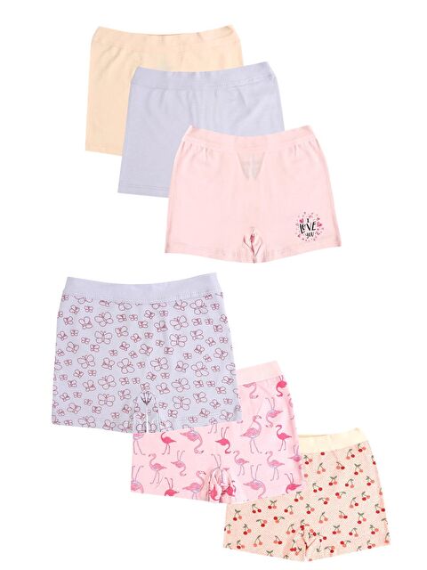 Vitmo 6'Lı Kız Çocuk Pamuklu Bonjour & Cherry Karışık Boxer Şort - S000333412-23173