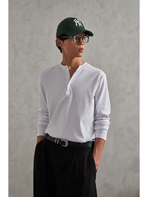HYMAN Erkek Henley Yaka Düğmeli Penye Bluz - S000515251-20063