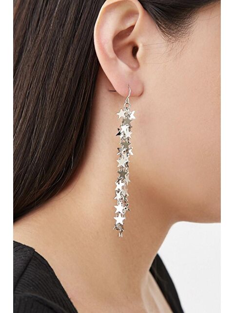 New Obsessions Gümüş Renkli VIP Kaplamalı Yıldız Saçağı Sallantılı Kadın Küpe - S000177164-18105