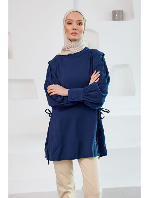 Locco Moda Kadın Nevrur Detay Cupra Lyocell Tunik Lacivert - S000355264-21164
