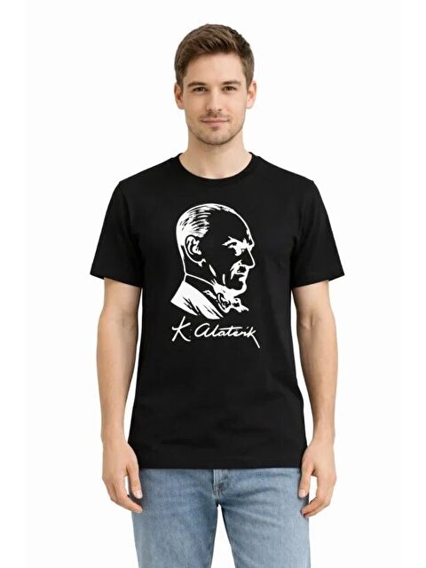 Jane's Erkek Atatürk Baskılı Tişört Kısa Kollu Bisiklet Yaka T-Shirt - Siyah