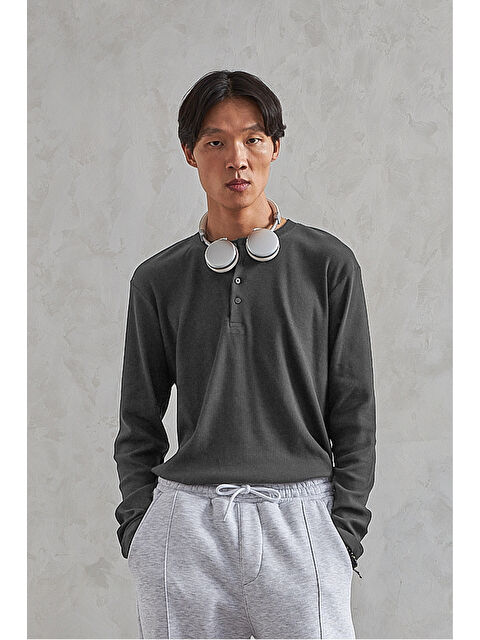 HYMAN Erkek Henley Yaka Düğmeli Penye Bluz - S000515251-20600