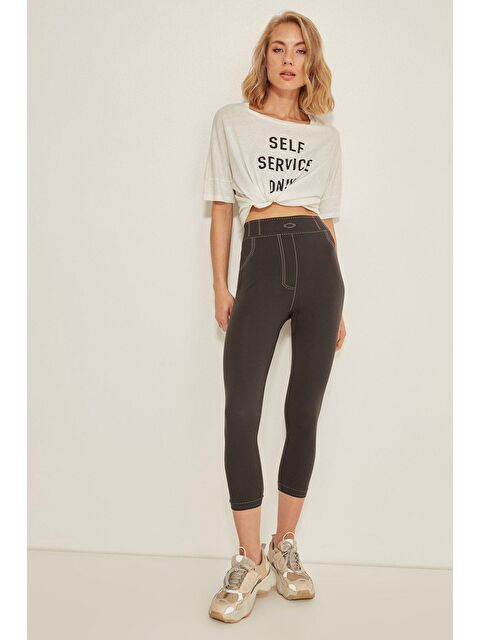 C&City C13801 Dikişsiz Kadın Jean Pantolon Tayt Antrasit - S000222343-29666