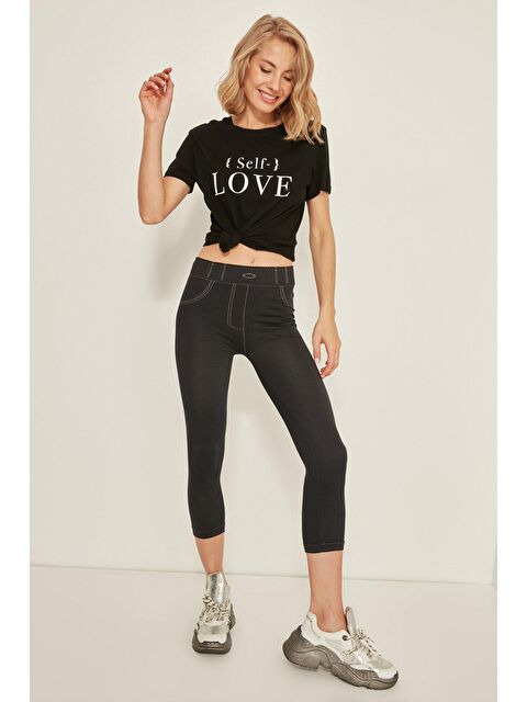 C&City C13801 Dikişsiz Kadın Jean Pantolon Tayt Siyah - S000222343-19351