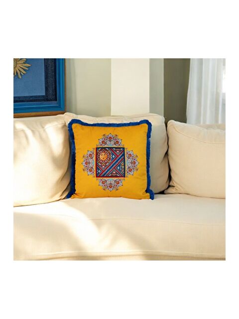 Asdiva Milano Etnik desen Sarı  Dekoratif Kırlent Kılıfı 43x43 - S000356247-37464
