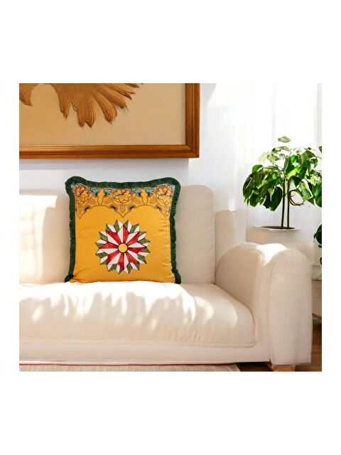 Asdiva Milano Etnik desen Sarı  Dekoratif Kırlent Kılıfı 43x43 - S000356247-37471