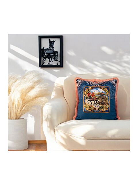 Asdiva Milano Etnik desen Mavi   Dekoratif Kırlent Kılıfı 43x43 - S000356247-17234