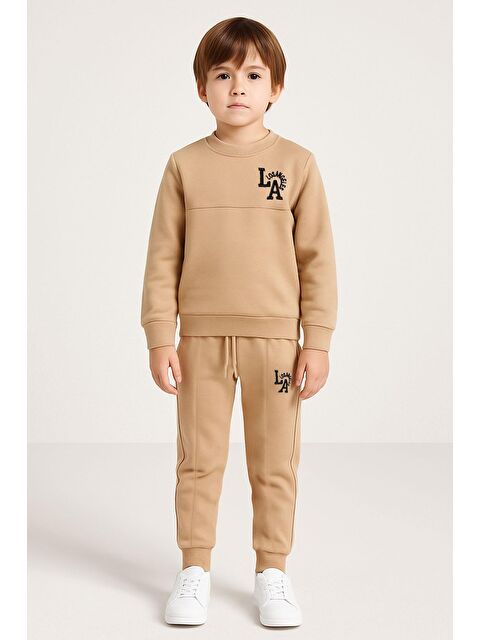 Zepkids Baskılı  Nakışlı Vizon Renk Erkek Çocuk Eşofman Takımı - S000426066-26429