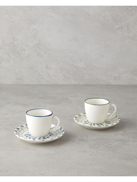 English Home Petally Bone Porselen 4 Parça 2 Kişilik Kahve Fincan Takımı 90 ml Mavi-yeşil - S000335391-37378