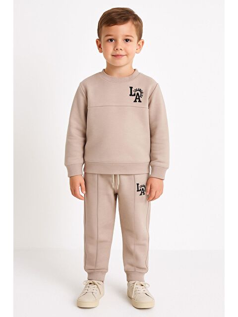 Zepkids Baskılı Nakışlı Taş Renk Erkek Çocuk Eşofman Takımı - S000426066-25636