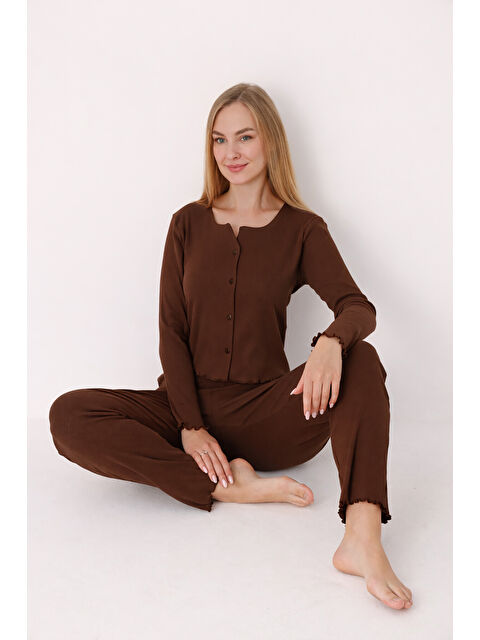 NBB Kahverengi Önden Düğmeli Pijama Takımı - S000472395-19413