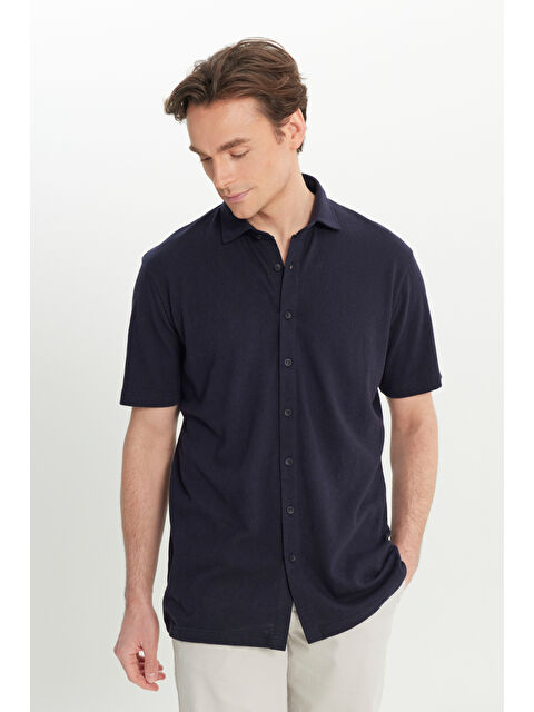 Altınyıldız Classics Erkek Lacivert Pamuklu Comfort Fit Rahat Kesim Klasik Yaka Örme Gömlek - S000402696-21164