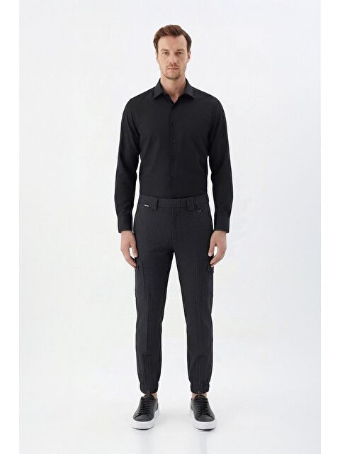 Sabri Özel Giotelli Erkek Regular Fit Siyah Dokuma Kumaş Lastikli Paça Kargo Jogger Pantolon - S000525732-19351