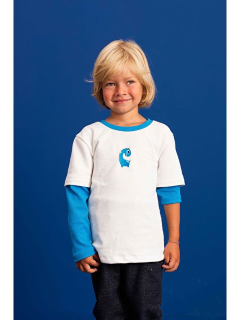 Luess Erkek Çocuk Dino Nakışlı %100 Pamuklu Sweatshirt (1-2 Yaş 5-6 Yaş) - S000275133-20063