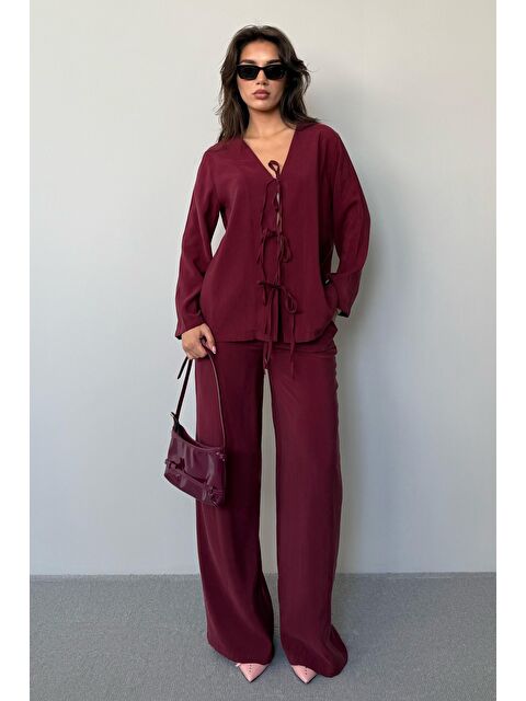 Madmext Bordo Önü Bağlamalı Alt Üst Takım Mg2473 - S000386754-19951