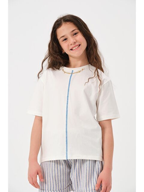 Jazzi·ee Genç Kız Çocuk Zincir Kolye Detaylı Baskılı Tişört - S000315676-23710