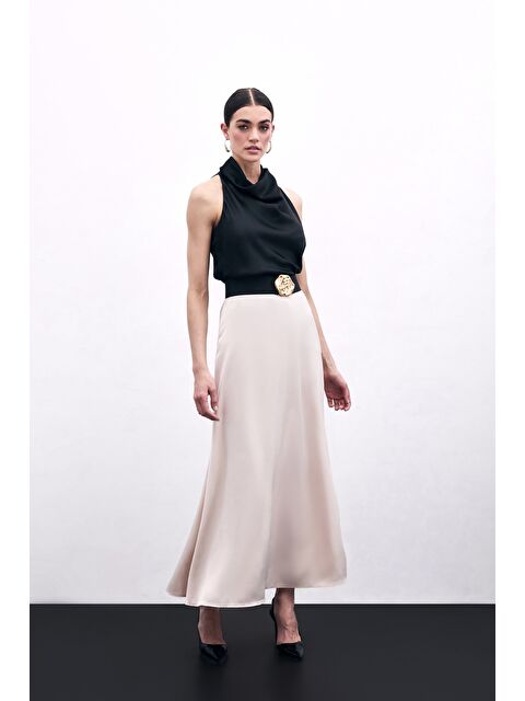 SATEEN Uzun Saten Etek - Bej