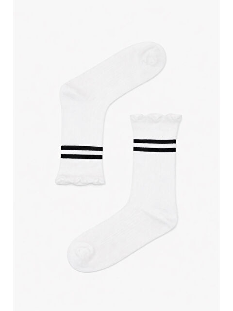 NBB Beyaz Çizgili Soket Çorap - S000495897-20063