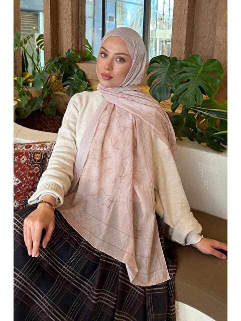 Lamelif Geometrik Desen Bambu Şal Bej