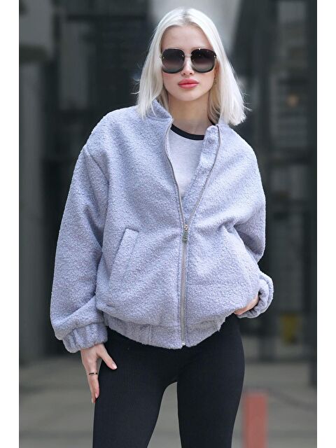 Madmext Gri Buklet Bomber Kadın Ceket Mg1967 - S000436201-20600