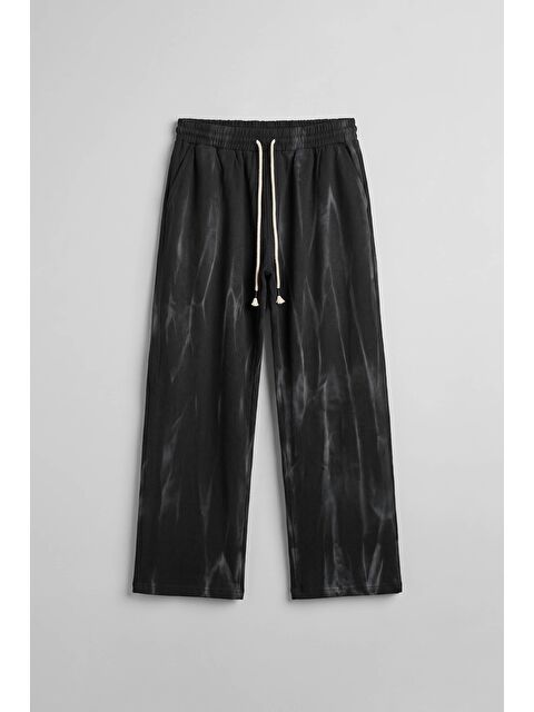 Abluka Online Erkek Baggy Fit Spray Desenli Lastikli Bel Pantolon Siyah