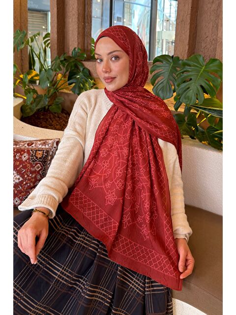 Lamelif Geometrik Desen Bambu Şal Kiremit