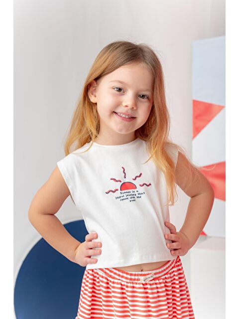 ZEYLAND Kız Çocuk Hawaı Baskılı Kolsuz T-Shirt - Ekru - S000363855-19965