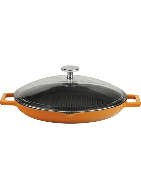 LAVA Yuvarlak Izgara Tavası Cam Kapaklı Döküm Demir Yekpare Çift Kulplu Çap(Ø)30cm. - S000123057-20013