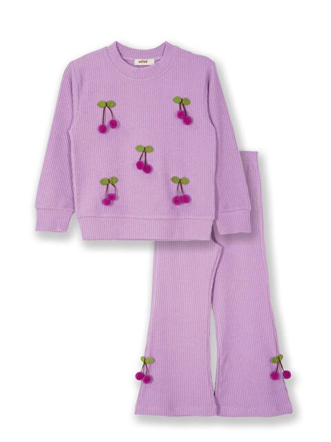 Zepkids Kiraz Aksesuarlı Lila Renk Kız Çocuk Pantolonlu Takım - S000426064-17878