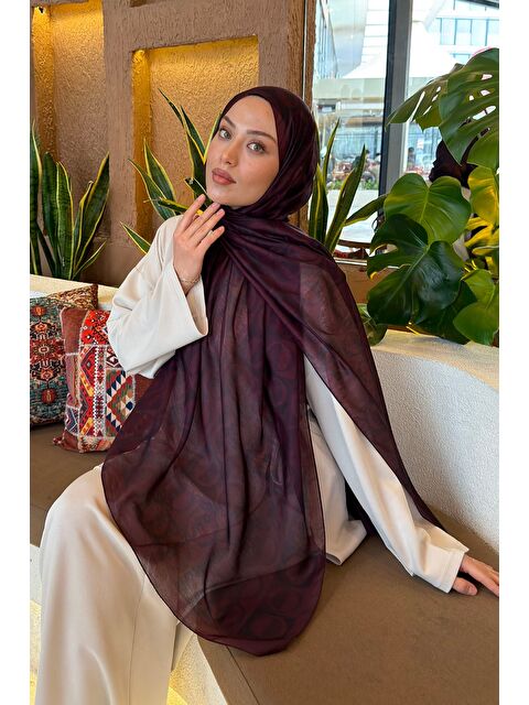 Lamelif Halka Desen Ferah Şal Koyu Bordo