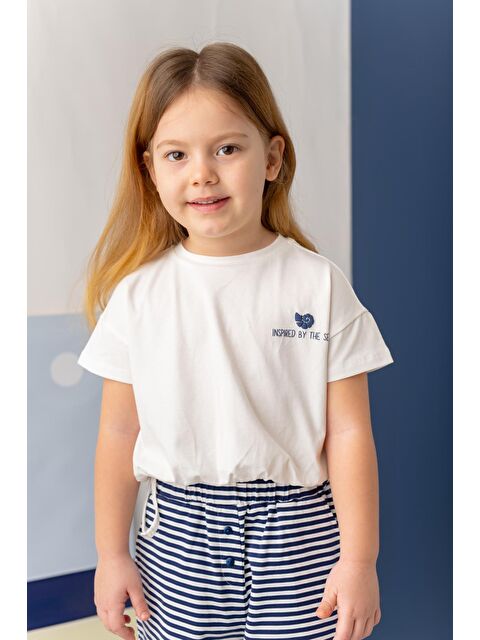 ZEYLAND Kız Çocuk Hawai Baskılı Crop T-Shirt - Ekru - S000363860-19965