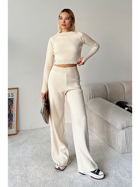 uyguntarz Yarım Balıkçı Örgü Crop Kazak Pantolon Triko Alt-üst Takım - S000303945-19928