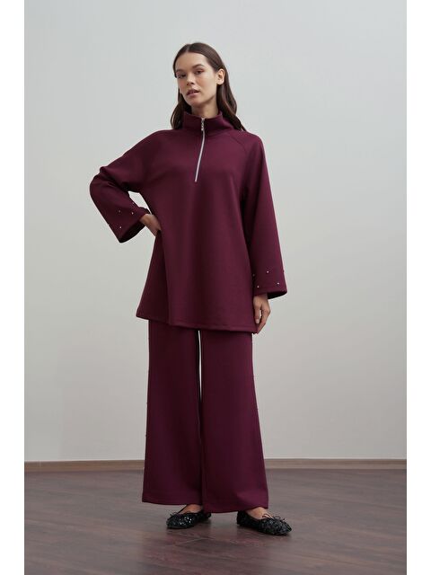 ALLDAY Bordo-Yumuşak Dokulu Taşlı Pantolonlu Takım - S000495902-19951