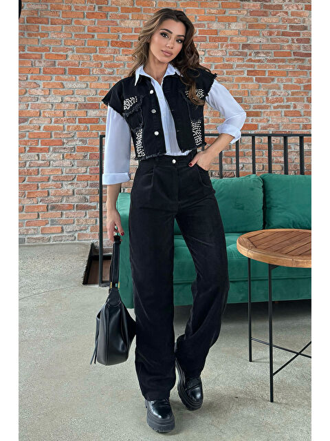 Gülseli Kadın Kadife Fitilli Bol Paça Pantolon - S000320598-19351