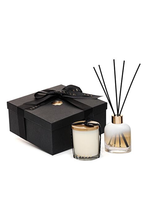 Missi 130 ml Degrade Beyaz Cam Şişe Vanilya Sandal Oda Kokusu Ve Vegan Mum Seti (Dekoratif Sıvama Kutulu) - S000303946-20063